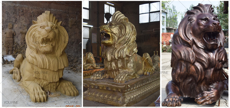 Abstract bronze lion statue for garden
