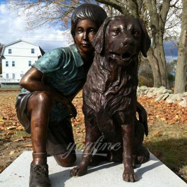Life size bronze boy and dog statues for customer from Australia